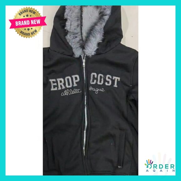 Y2K Zip Up Hoodie Fur Collar Crop Jacket Grunge Streetwear Vintage Polyester - Picture 7 of 8